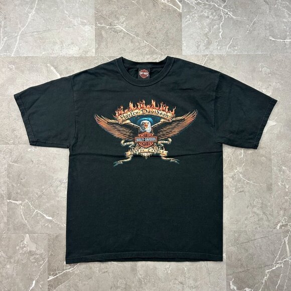 Vintage Harley Davidson Graphic Tee Mens Large Flames Eagle Short Sleeve y2k - Picture 1 of 9
